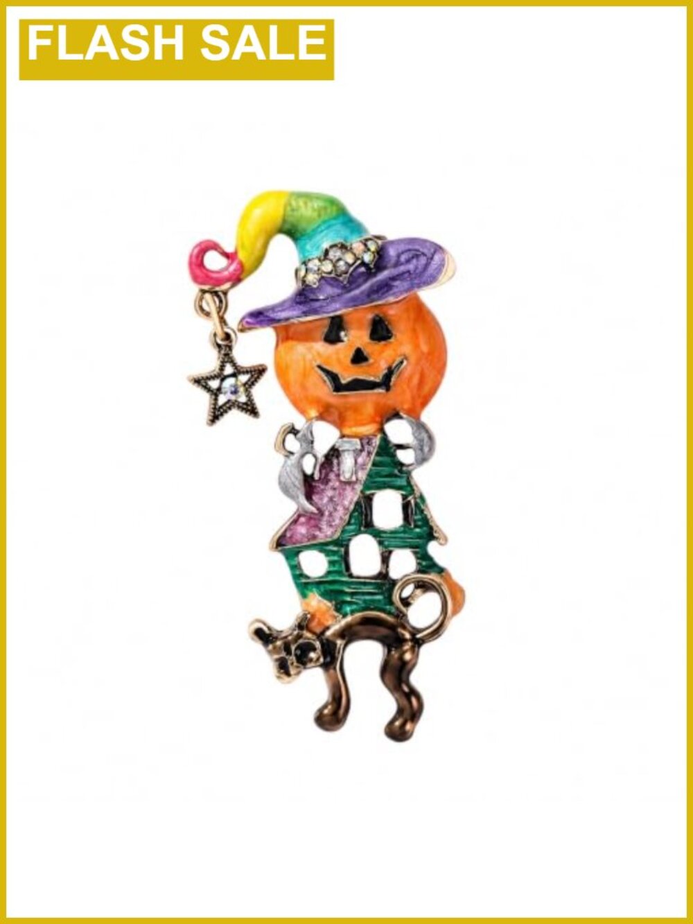 Enamel Halloween Brooch Pumpkin Witch Hat Cat Star Pin Jewelry